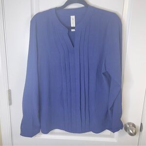 Blooming Jelly Dark Blue Long Sleeve Women's blouse with front pleats